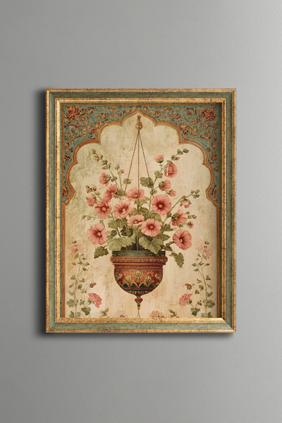 epiqart Marshmallow Flowers in a Decorated Vase - Vintage Patterned Painting ...