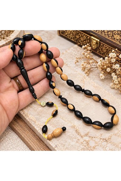 KANUNİ TESBİH Arpa Cut Rare Tonda Double Color Ebony Wood Prayer Beads
