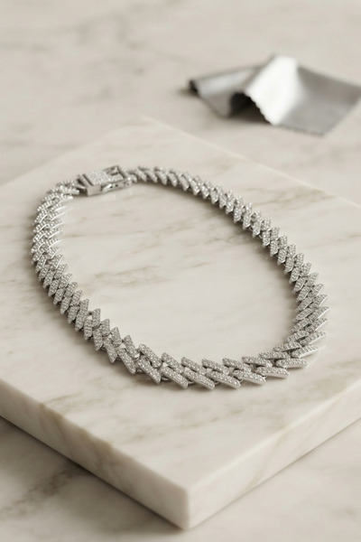 Skygo Silver Color Zircon Stone Cuba Chain Model Men's Necklace Tj-Erk1418