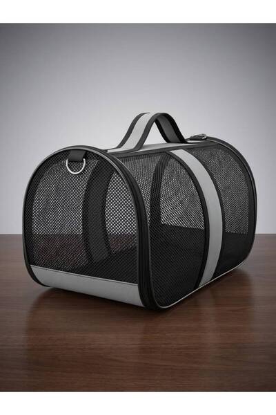 ZEKTON Fileli Silindirik Lüks Kedi Köpek Taşıma Çantası + Hediye Tasma 43x26.5x24 cm