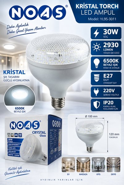 SimaAvize NOAS Kristal Torch 30W LED Ampul E27 6500K Beyaz Işık YL95-3011