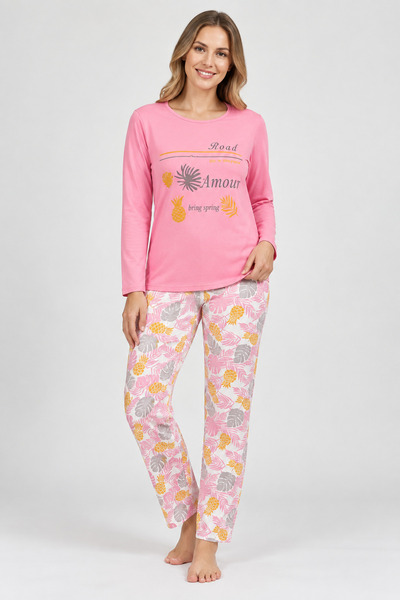 Miss Lale Pijama Γυναικείες ροζ πιτζάμες με στάμπα