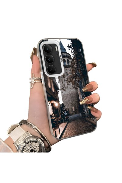 Hontinga Realme C75 Compatible Silicone Edge Hard Back Case Galata Tower Patt...