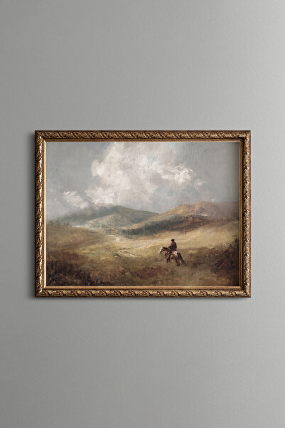 epiqart Solo Horse on Mountain Road - Vintage Patterned Painting - Fine Model