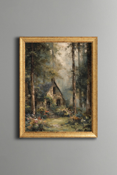 epiqart Stone House in the Forest - Vintage Patterned Painting - Fine Model