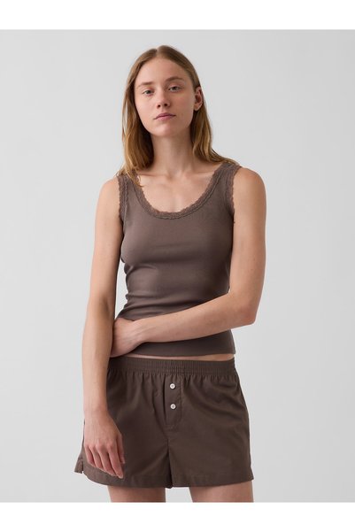 GAP Kadın Kahverengi Mini Fitilli Dantel Detaylı Askılı Pijama Üstü
