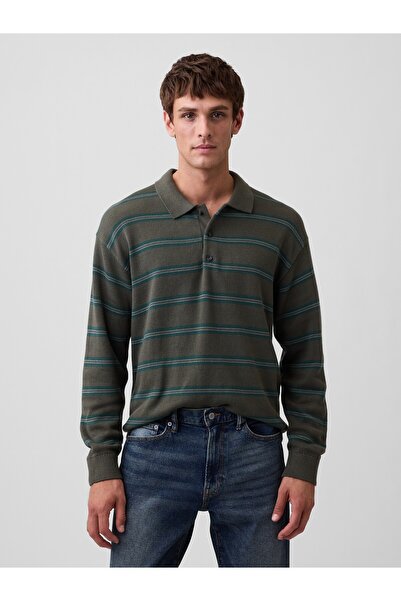 GAP Erkek Haki Relaxed Polo Kazak