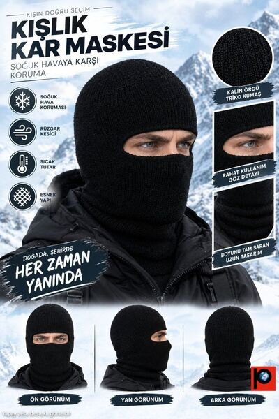 vedat paker giyim sanayi Unisex Μαύρη Χειμερινή Μάσκα Χιονιού Πλεκτό Πλεκτό Μ...