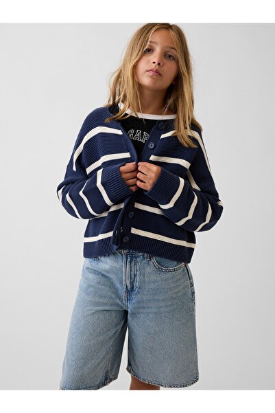 GAP Kız Çocuk Lacivert %100 Pamuk Oversized Boxy Triko Hırka