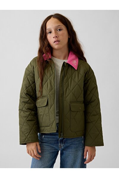 GAP Kız Çocuk Haki Relaxed Quilted Barn Ceket