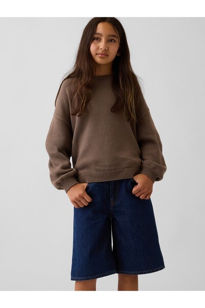 GAP Kız Çocuk Kahverengi %100 Pamuk Oversized Rollneck Kazak