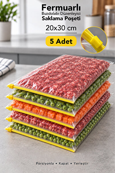 Meleni Home 5 Adet 20x30cm Büyük Buzdolabı Poşeti - Derin Dondurucu Difriz Or...