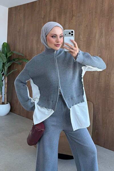 Hazamoda Frida Gömlek Detay Lüks Takım Gri