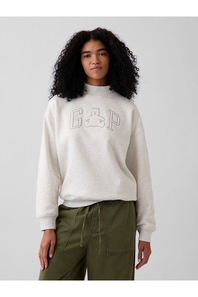 GAP Kadın Açık Gri VintageSoft Oversized Mockneck Logo Sweatshirt