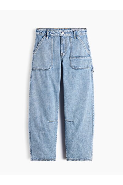 GAP Kadın Açık Mavi Mid Rise Barrel Utility Jean Pantolon