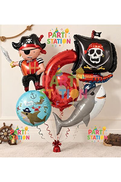Parti Station Pirate Concept 6-Year-Old Balloon Set - 5 Pieces Giant Pirate S...