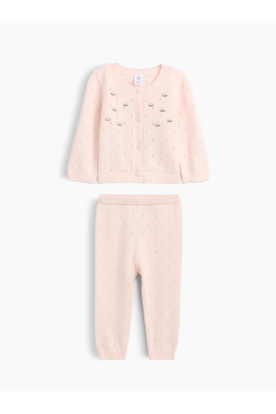 GAP Bebek Pembe İşlemeli Pointelle Triko Outfit Set