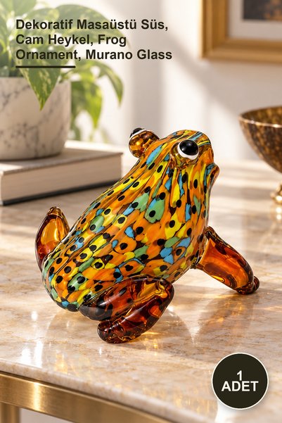 Yenilig 1 Adet El Yapımı Murano Cam Kurbağa Figürü – Dekoratif Masaüstü Süs, Cam Heykel, Frog Ornament, Murano Glass