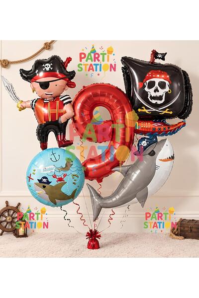 Parti Station Pirate Concept 9-Year-Old Balloon Set - 5 Piece Giant Pirate Sh...