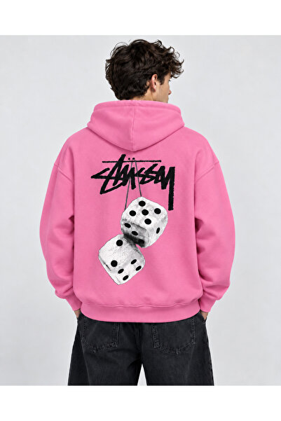 HAI COLLECTİON هودي كبير الحجم مطبوع عليه رسومات على شكل مكعبات من 3 خيوط للج...