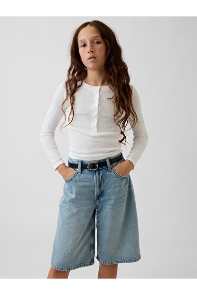 GAP Kız Çocuk Beyaz Çizgili Fitilli Henley T-Shirt
