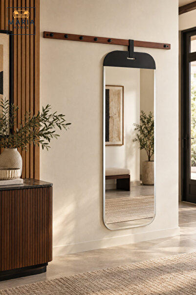 MARIA HOMES Modern Wall Mounted Mirror with Coat Rack | Black Rectangular Han...