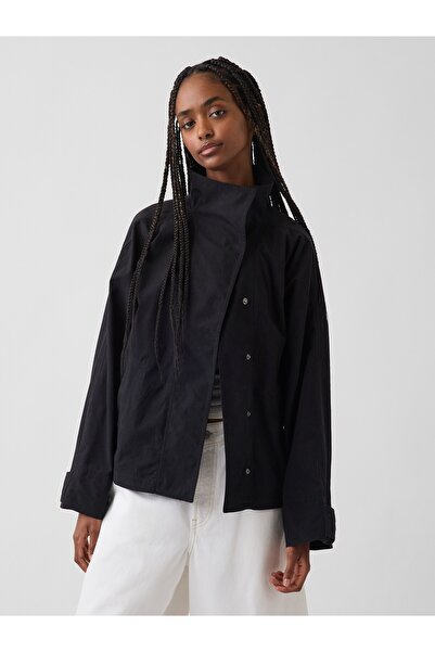 GAP Kadın Siyah Poplin Oversized Anorak Ceket