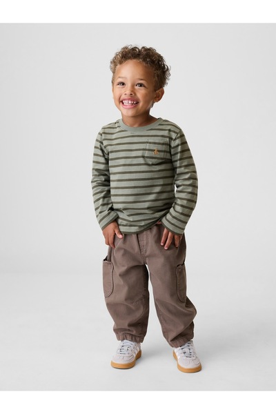 GAP Erkek Bebek Kahverengi Pull-On Ayı Cepli Barrel Jean Pantolon