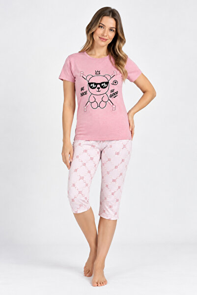 Ercan Women's Cotton pajamas - t-shirt and 3/4 pants, print