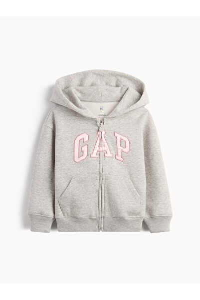 GAP Kız Bebek Gri VintageSoft Logo Fermuarlı Sweatshirt