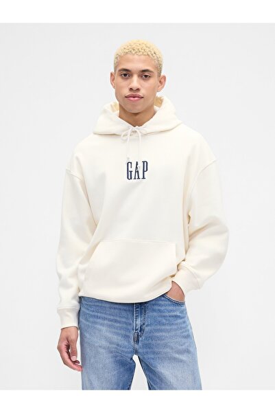 GAP Erkek Kırık Beyaz VintageSoft Oversized Mini-Logo Sweatshirt