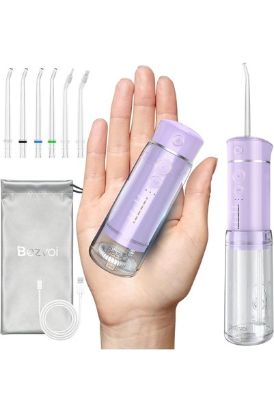 Bezvoi Mini Portable Water Flosser for Travel, 5 Modes Dental Floss, 6 Tips