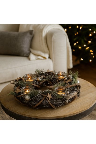 Ornament24 Aranjament de Craciun pentru masa, coronita de advent cu 4 suportu...