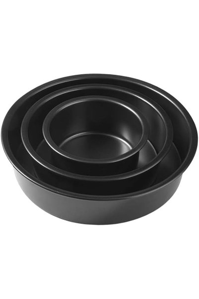 Tazweeq Round Cake Pan Set, Carbon Steel with Non-Stick Coating, Black, 3 Pie...