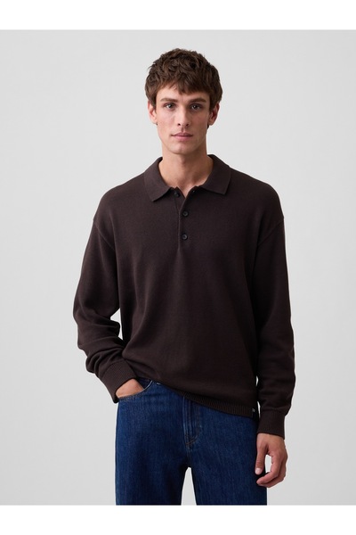 GAP Erkek Kahverengi Relaxed Polo Kazak