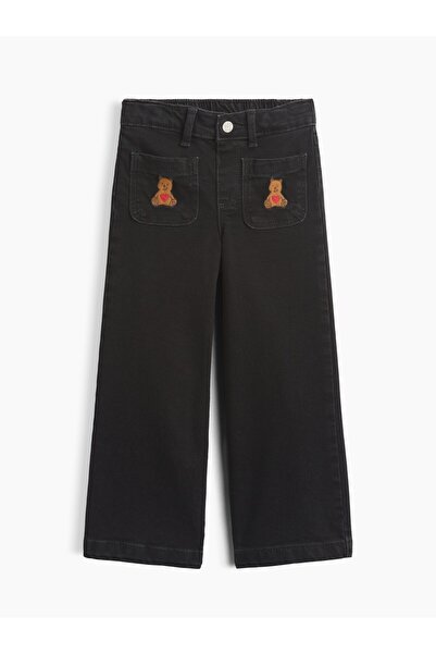 GAP Kız Bebek Siyah İşlemeli Wide-Leg Jean Pantolon