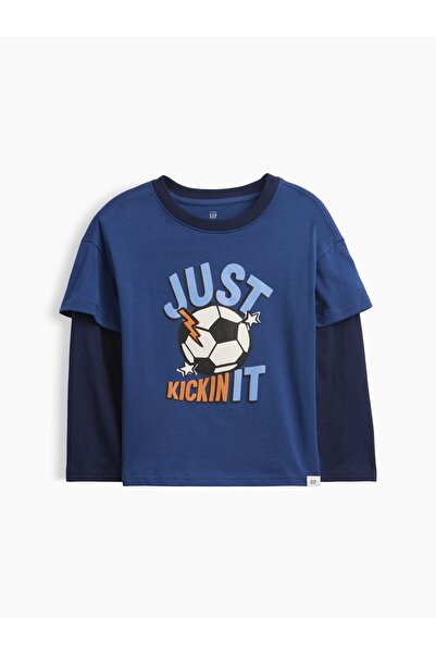 GAP Erkek Bebek Koyu Mavi Grafik Baskılı T-Shirt