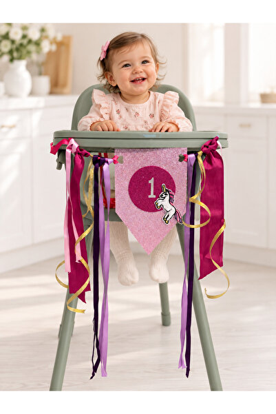 Minia Simli 1 Yaş Mama Sandalyesi Süsü – Kişiye Özel Kumaş High Chair Banner ...