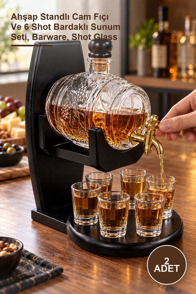 Yenilig 2-Piece Drink Serving Set – Glass Barrel with Wooden Stand and Presen...