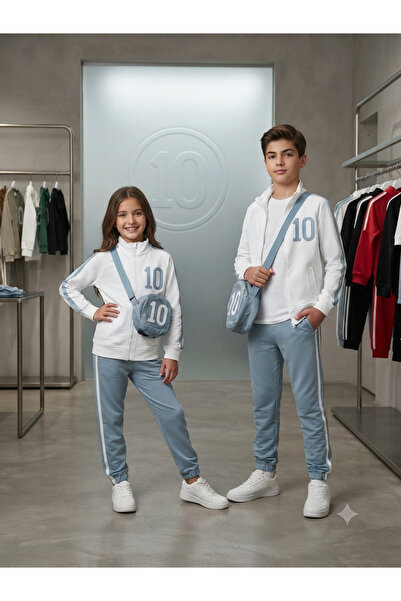 ALİSS ALİŞŞ BEBE Çocuk Unisex Çizgili Fermuarlı İki İplik Eşofman Takımı ÇANTALI