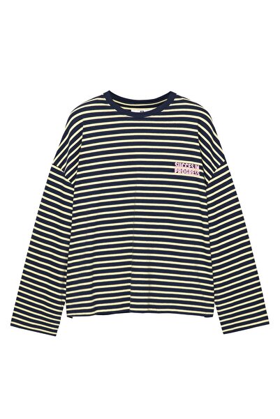 Pull & Bear Çizgili grafik baskılı oversize Tişört