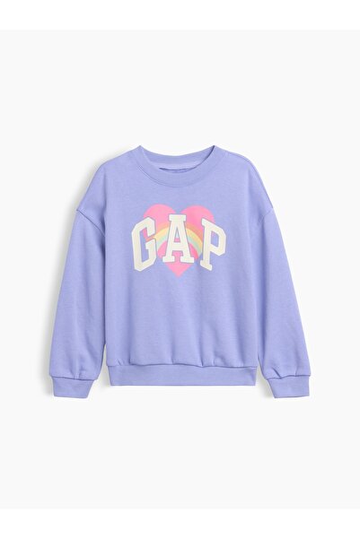 GAP Kız Bebek Lila Fransız Havlu Kumaş Logo Sweatshirt