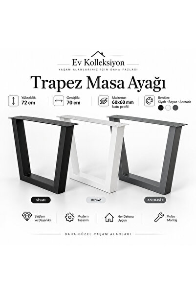 EvKolleksiyon Trapez Tipi Metal Masa Ayağı 2'li Takım 60x72 cm 60x60 Çelik Profil