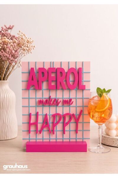 GRAUHAUS Aperol Makes Me Happy Kabartmalı Retro Masaüstü Dekoratif Pano Stand...