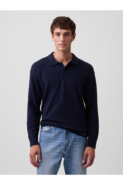 GAP Erkek Lacivert Relaxed Polo Kazak