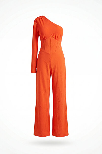 Olalaa Store Tek Omuz Korsaj Detaylı İspanyol Paça Jumpsuit Orange