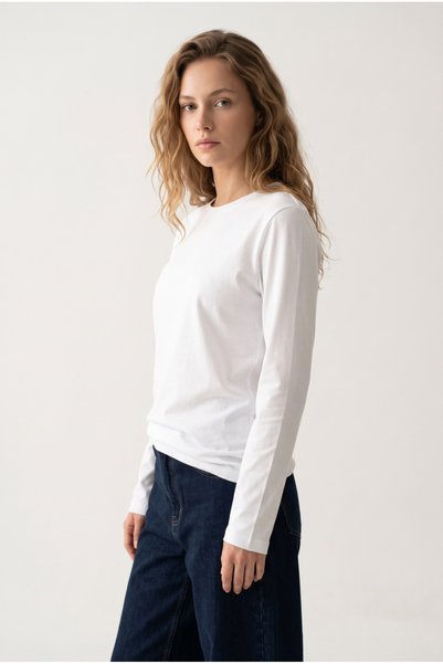 Kadın %100 Pamuk Bisiklet Yaka Uzun Kollu T-shirt