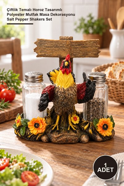 Yenilig 1 Piece Salt and Pepper Shaker Set – Farm-Themed Rooster Design Polye...