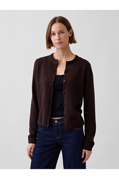 GAP Kadın Koyu Kahverengi CashSoft Crop Hırka