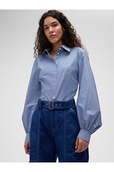 GAP Kadın Mavi GapStudio Poplin Fitted Gömlek